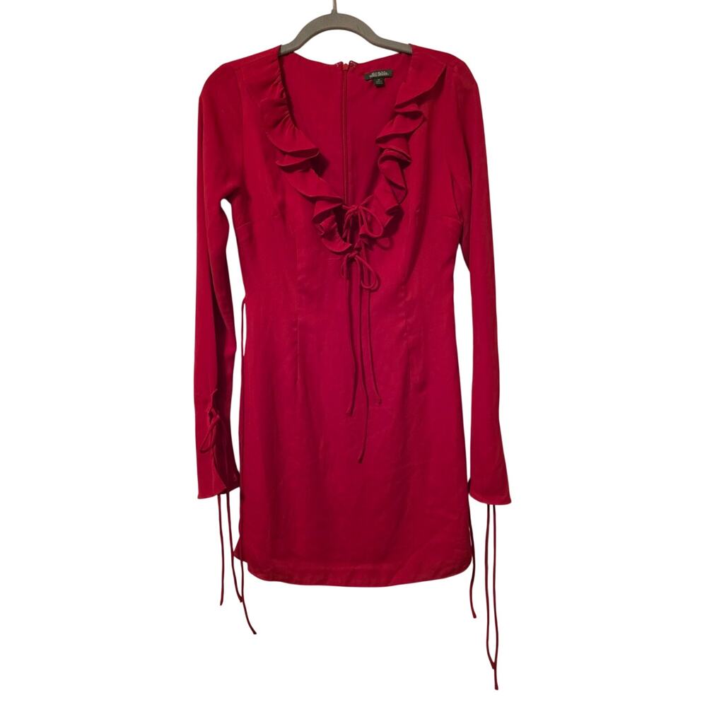 Wild Fable Red Ruffle Tie Front Mini Dress XS Long Sleeve Coquette